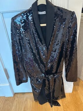 Black Sequin Wrap Blazer